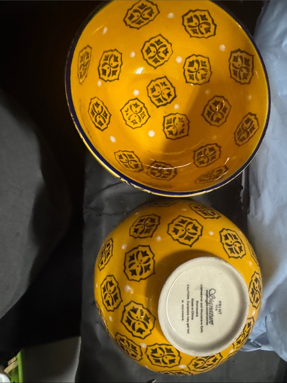 SIGNATURE HOUSEWARES INC Ceramic Decorative  Cereal Bowls,Yellow/Blue, set of 2